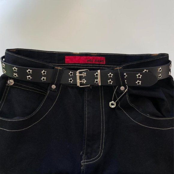 Y2K 2000s vintage style star-studded goth emo black and silver belt - Picture 1 of 6